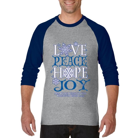 MmF - Mens Raglan Sleeve Baseball T-Shirts - PEACE HOPE LOVE JOY