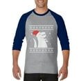 thumbnail image 1 of MmF - Mens Raglan Sleeve Baseball T-Shirts - XMAS DINOSAUR UGLY SWEATER, 1 of 5