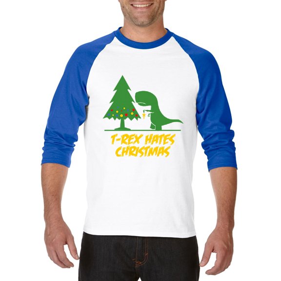 MmF - Mens Raglan Sleeve Baseball T-Shirts - XMAS DINOSAUR
