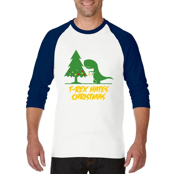 MmF - Mens Raglan Sleeve Baseball T-Shirts - XMAS DINOSAUR