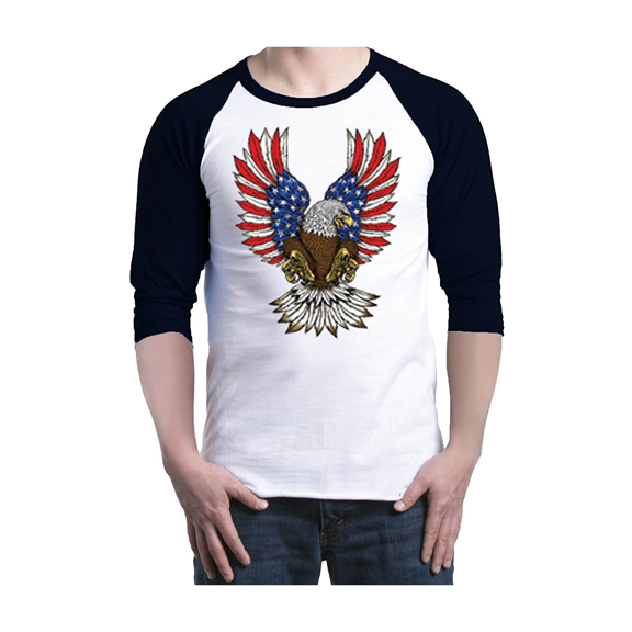 MmF - Mens Raglan Sleeve Baseball T-Shirts, up to Size 3XL - American Flag 4th of July