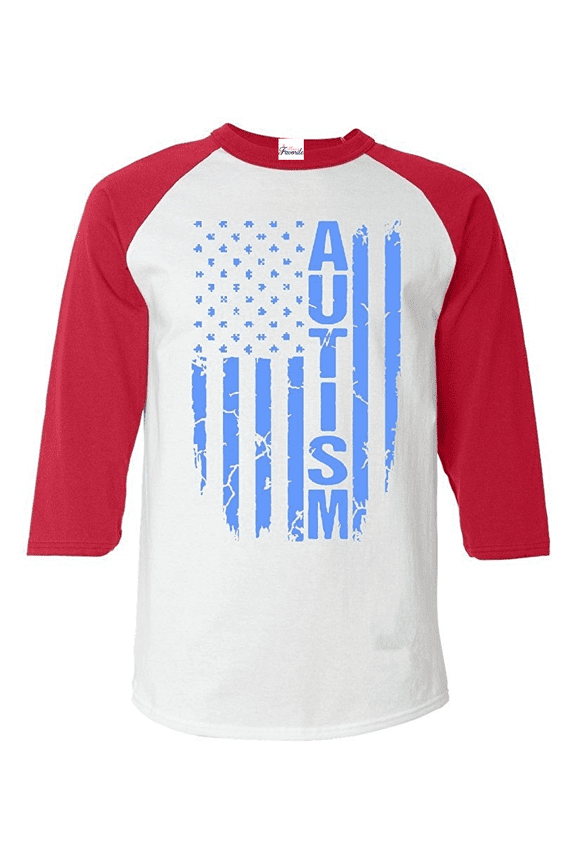 MmF - Mens Raglan Sleeve Baseball T-Shirts, up to Size 3XL - Autism Flag