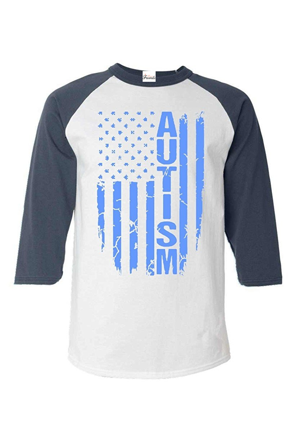 MmF - Mens Raglan Sleeve Baseball T-Shirts, up to Size 3XL - Autism Flag