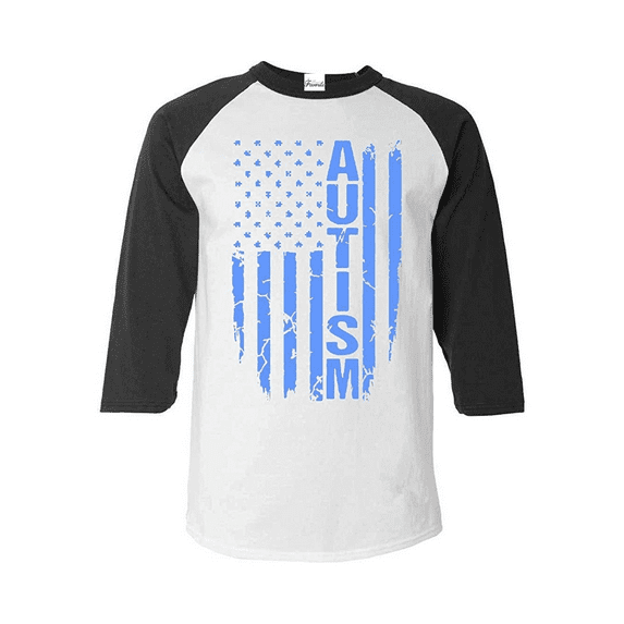 MmF - Mens Raglan Sleeve Baseball T-Shirts, up to Size 3XL - Autism Flag