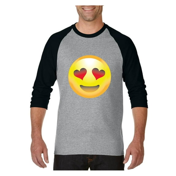 MmF - Mens Raglan Sleeve Baseball T-Shirts, up to Size 3XL - Emoji Heart-Shaped Eyes