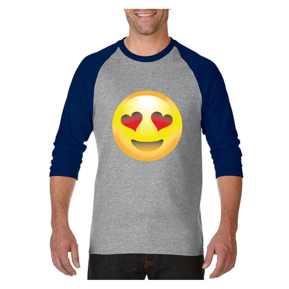 MmF - Mens Raglan Sleeve Baseball T-Shirts, up to Size 3XL - Emoji Heart-Shaped Eyes