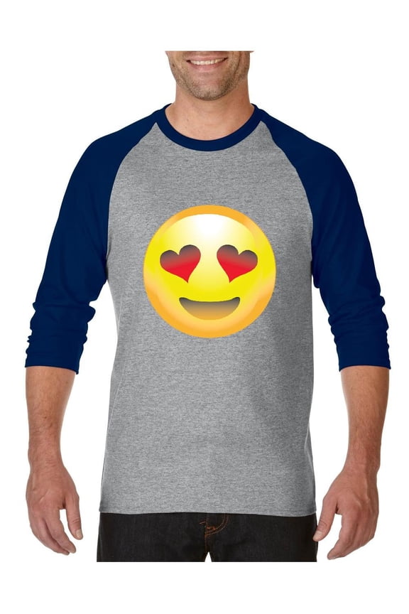 MmF - Mens Raglan Sleeve Baseball T-Shirts, up to Size 3XL - Emoji Heart-Shaped Eyes