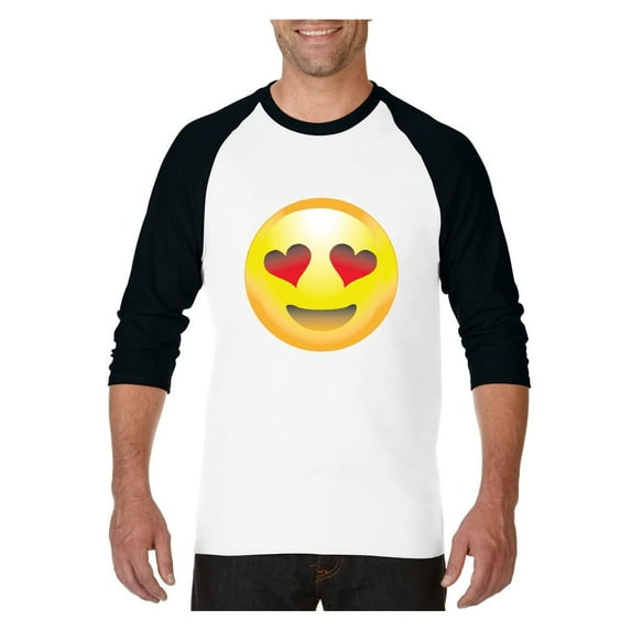 MmF - Mens Raglan Sleeve Baseball T-Shirts, up to Size 3XL - Emoji Heart-Shaped Eyes