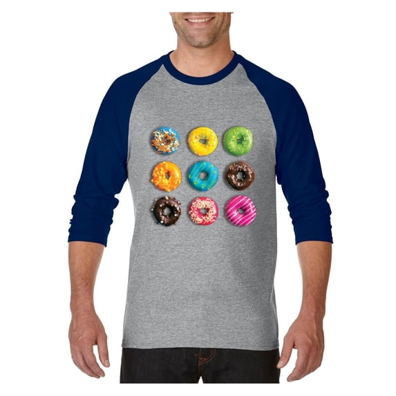 MmF - Mens Raglan Sleeve Baseball T-Shirts, up to Size 3XL - Love Food Donuts Doughnuts