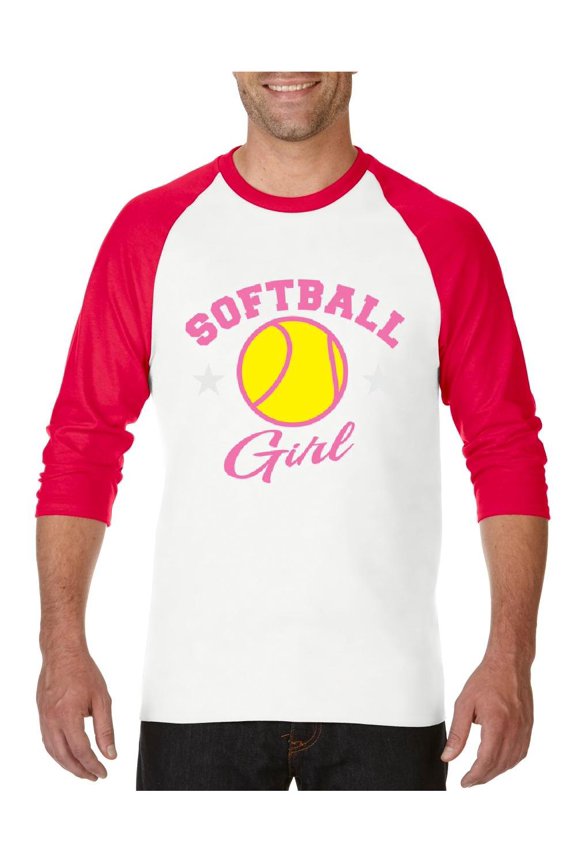 MmF - Mens Raglan Sleeve Baseball T-Shirts, up to Size 3XL - Softball Girl