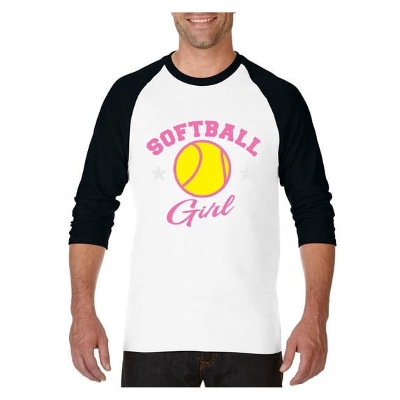 MmF - Mens Raglan Sleeve Baseball T-Shirts, up to Size 3XL - Softball Girl
