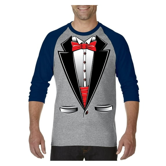 MmF - Mens Raglan Sleeve Baseball T-Shirts, up to Size 3XL - Tuxedo Prom Costume