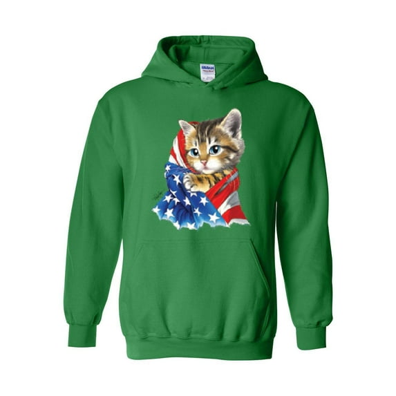 MmF - Mens Sweatshirts and Hoodies, up to Size 5XL - American Flag 4th of July Kitty