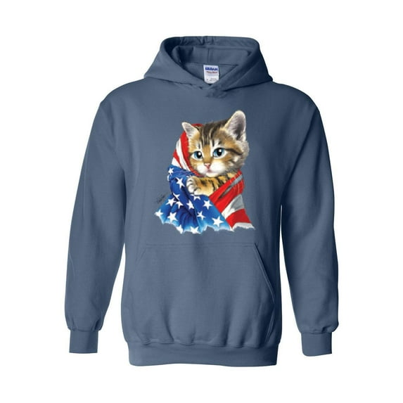 MmF - Mens Sweatshirts and Hoodies, up to Size 5XL - American Flag 4th of July Kitty