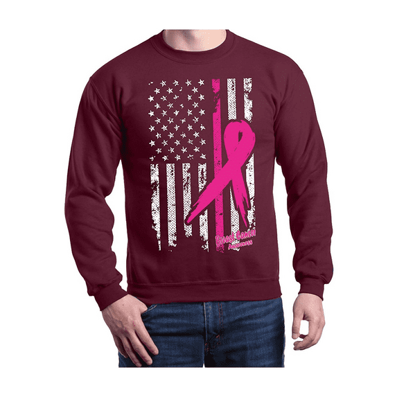 MmF - Mens Sweatshirts and Hoodies, up to Size 5XL - Cancer Ribbon American Flag