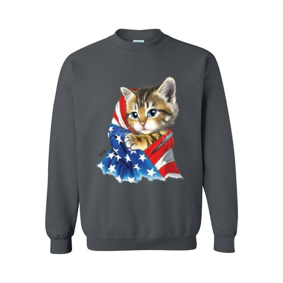 MmF - Women Sweatshirts and Hoodies, up to Size 5XL - American Flag 4th of July Kitty