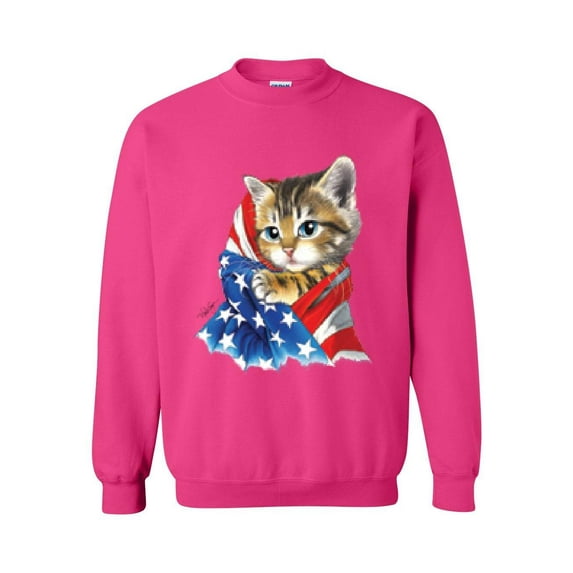 MmF - Women Sweatshirts and Hoodies, up to Size 5XL - American Flag 4th of July Kitty
