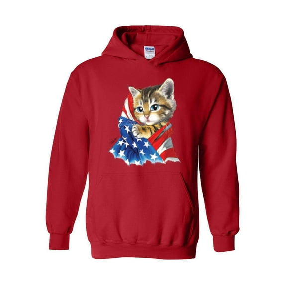 MmF - Women Sweatshirts and Hoodies, up to Size 5XL - American Flag 4th of July Kitty