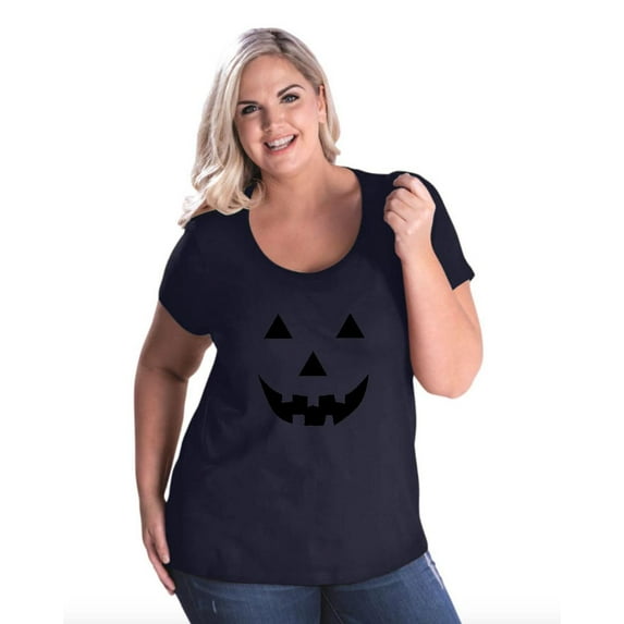 Artix - Women's Plus Size Curvy T-Shirt - Halloween Costume Pumpkin Face