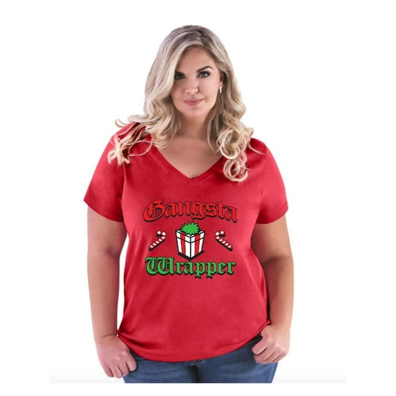 Women's Plus Size V-neck T-Shirt - Christmas Wrapper