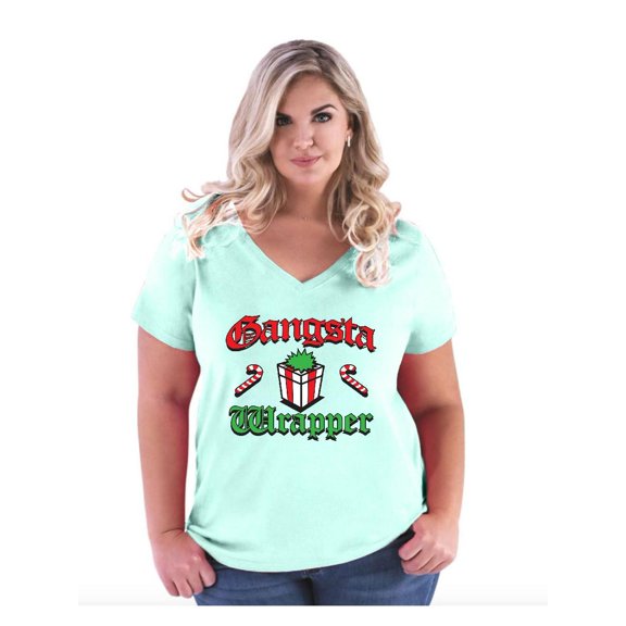 Women's Plus Size V-neck T-Shirt - Christmas Wrapper