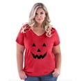 thumbnail image 1 of MmF - Women's Plus Size V-neck T-Shirt - Halloween Halloween Pumpkin Face in Black, 1 of 5