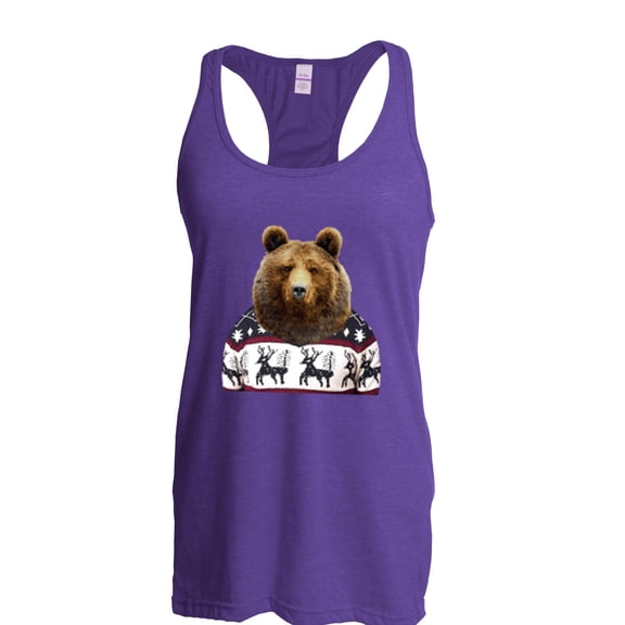 MmF - Women's Racerback Tank Top - BEAR IN XMAS UGLY SWEATER
