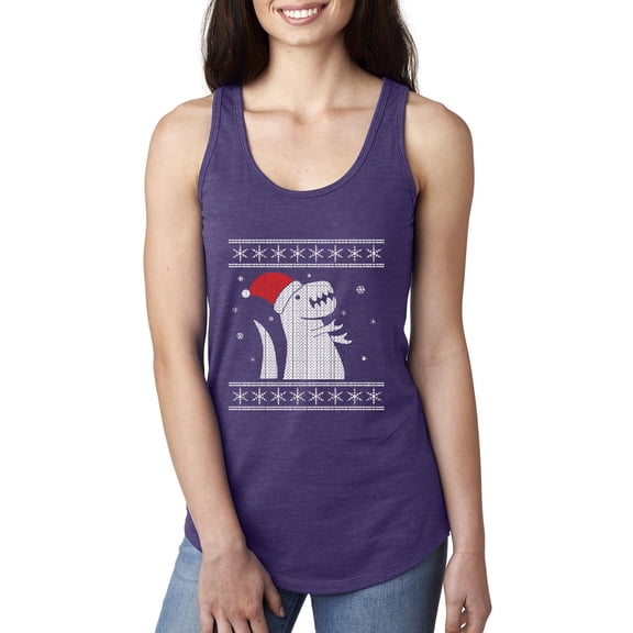 MmF - Women's Racerback Tank Top - XMAS DINOSAUR UGLY SWEATER