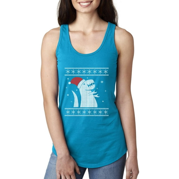 MmF - Women's Racerback Tank Top - XMAS DINOSAUR UGLY SWEATER