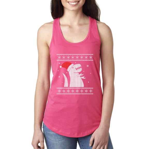 MmF - Women's Racerback Tank Top - XMAS DINOSAUR UGLY SWEATER