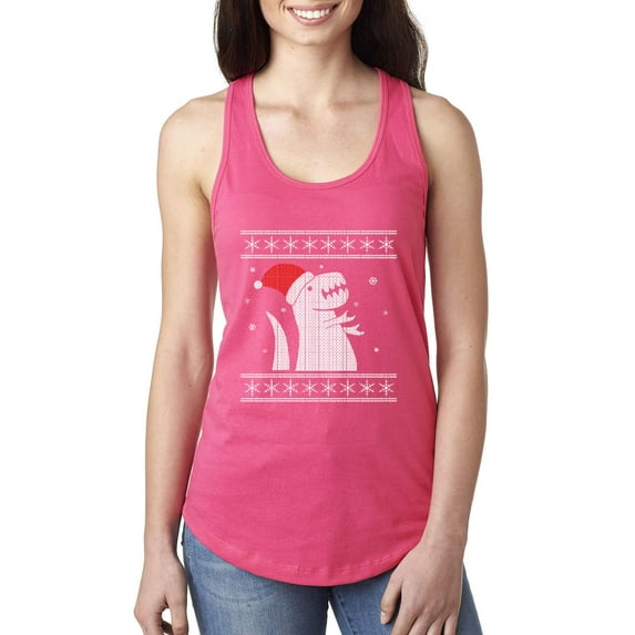 MmF - Women's Racerback Tank Top - XMAS DINOSAUR UGLY SWEATER