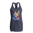thumbnail image 1 of MmF - Women's Racerback Tank Top, up to Women Size 2XL - American Flag 4th of July Kitty, 1 of 2