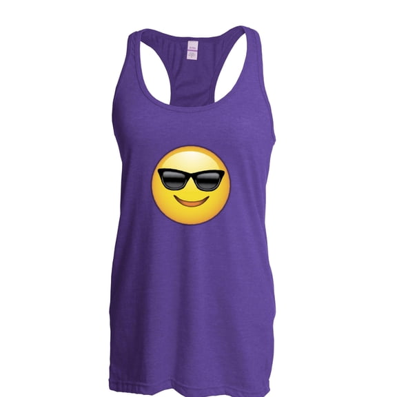MmF - Women's Racerback Tank Top, up to Women Size 2XL - Emoji with Sunglasses