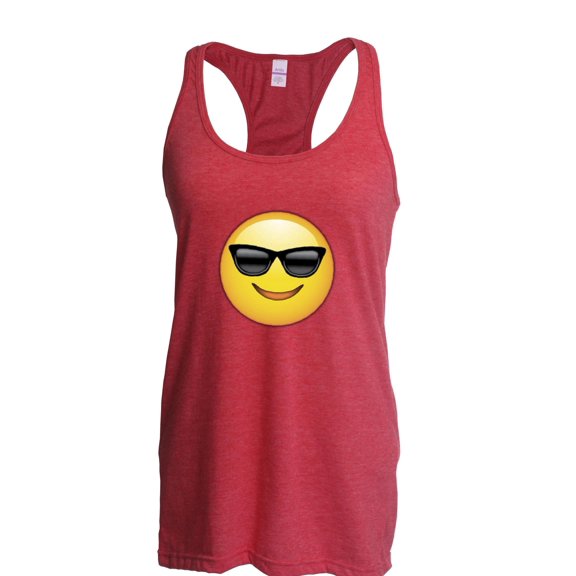 MmF - Women's Racerback Tank Top, up to Women Size 2XL - Emoji with Sunglasses