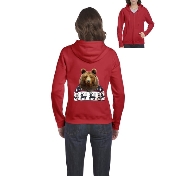 MmF - Women's Sweatshirt Full-Zip Pullover - BEAR IN XMAS UGLY SWEATER