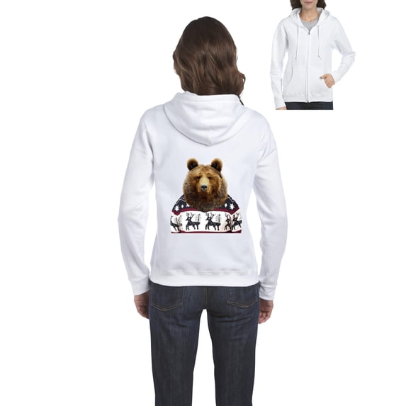 MmF - Women's Sweatshirt Full-Zip Pullover - BEAR IN XMAS UGLY SWEATER