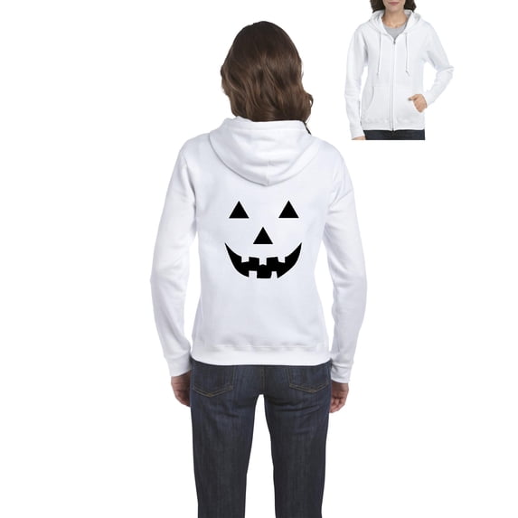 MmF - Women's Sweatshirt Full-Zip Pullover - Halloween Halloween Pumpkin Face in Black