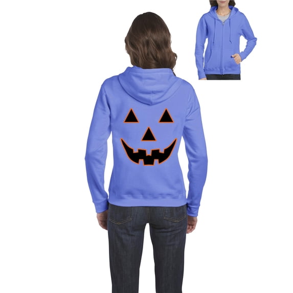 MmF - Women's Sweatshirt Full-Zip Pullover - Halloween Jack O' Lantern Pumpkin Face