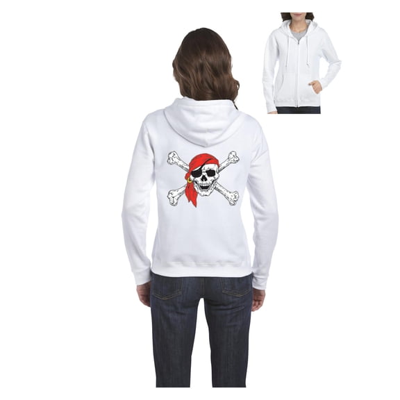 MmF - Women's Sweatshirt Full-Zip Pullover - Halloween Jolly Roger Skull Crossbones