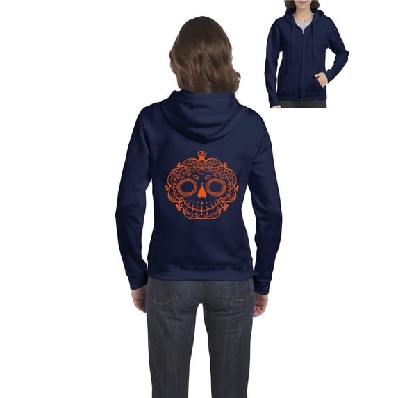 MmF - Women's Sweatshirt Full-Zip Pullover - Halloween Sugar Pumpkin