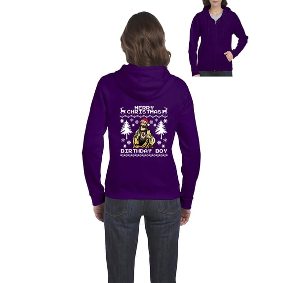MmF - Women's Sweatshirt Full-Zip Pullover - MERRY XMAS FROM JESUS