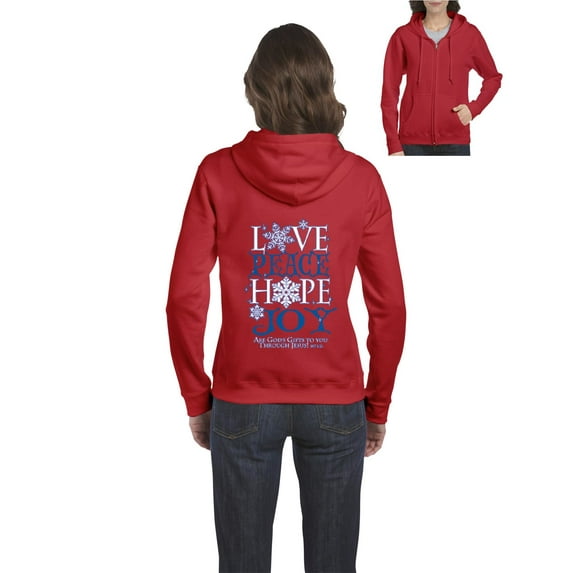 MmF - Women's Sweatshirt Full-Zip Pullover - PEACE HOPE LOVE JOY