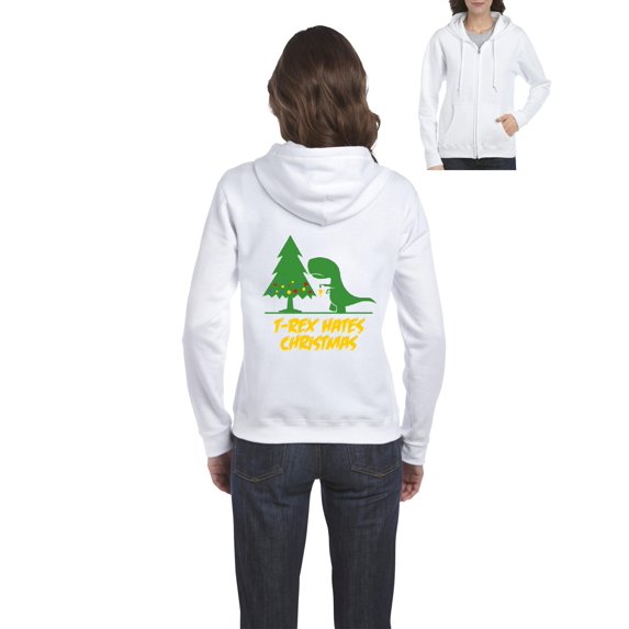 MmF - Women's Sweatshirt Full-Zip Pullover - XMAS DINOSAUR