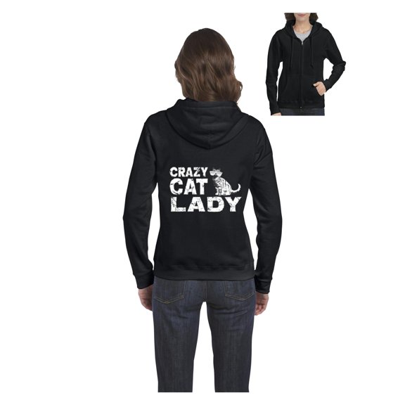 MmF - Women's Sweatshirt Full-Zip Pullover, up to Women Size 3XL - Crazy Cat Lady