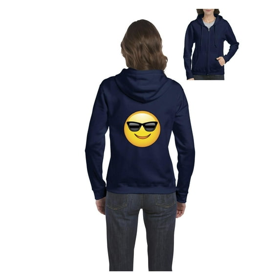 MmF - Women's Sweatshirt Full-Zip Pullover, up to Women Size 3XL - Emoji with Sunglasses