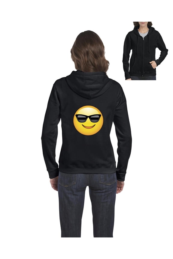 MmF - Women's Sweatshirt Full-Zip Pullover, up to Women Size 3XL - Emoji with Sunglasses