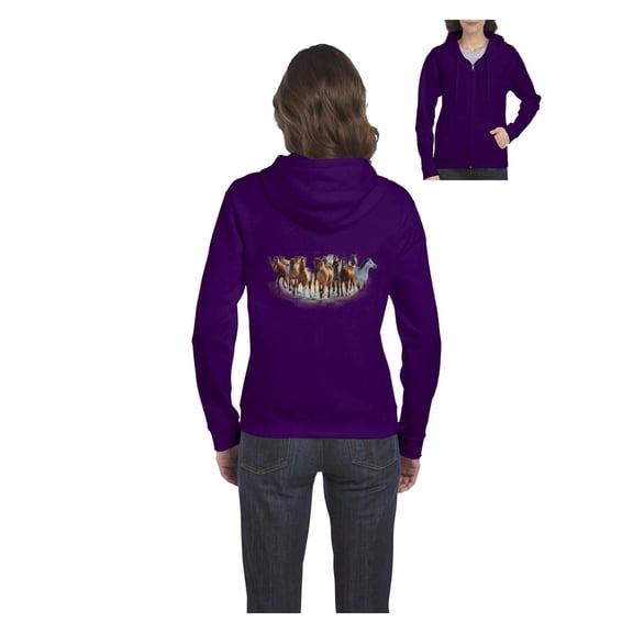 MmF - Women's Sweatshirt Full-Zip Pullover, up to Women Size 3XL - Horses Herd