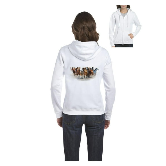 MmF - Women's Sweatshirt Full-Zip Pullover, up to Women Size 3XL - Horses Herd