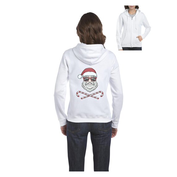 MmF - Women's Sweatshirt Full-Zip Pullover, up to Women Size 3XL - Santa Skull