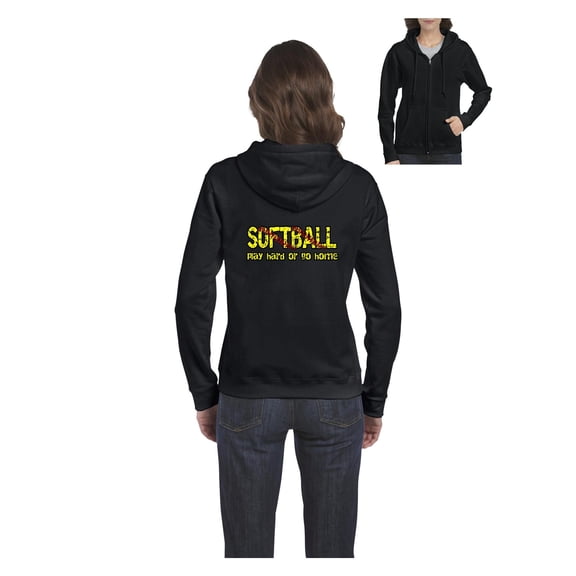 MmF - Women's Sweatshirt Full-Zip Pullover, up to Women Size 3XL - Softball Play Hard or Go Home